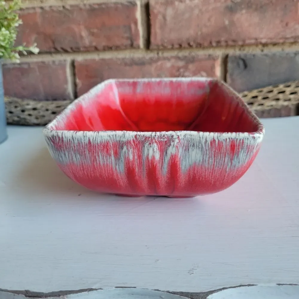 Vintage MCM Red Drip Glaze Pottery Planter
